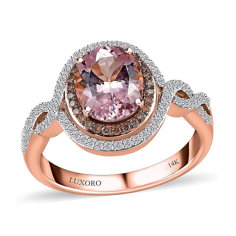 Luxoro 14K Rose Gold AAA Pink Morganite, Natural Champagne and White Diamond (I2) (0.45 cts) Ring (Size 6.0) (5.50 g) 2.75 ctw
