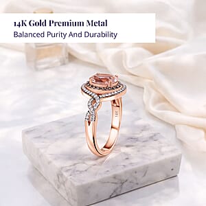 Luxoro AAA Pink Morganite, Natural Champagne and White Diamond Ring in 14K Rose Gold 2.75 ctw (Size 7.0)