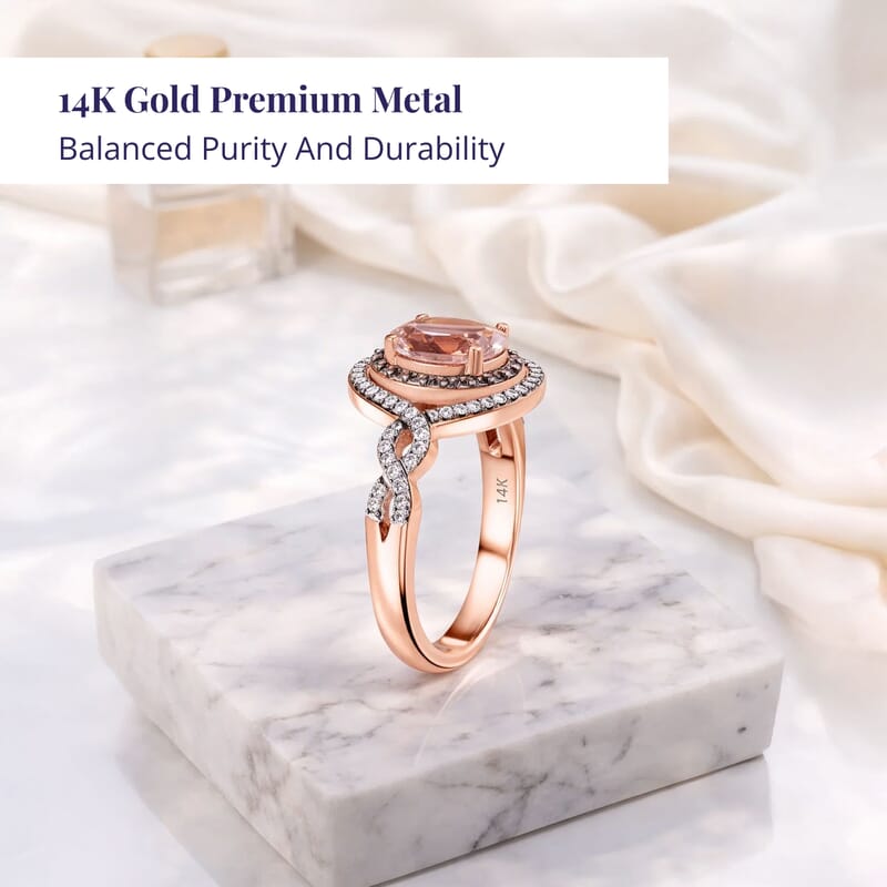Luxoro AAA Pink Morganite, Natural Champagne and White Diamond Ring in 14K Rose Gold 2.75 ctw (Size 7.0)