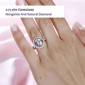 Luxoro AAA Pink Morganite, Natural Champagne and White Diamond Ring in 14K Rose Gold 2.75 ctw (Size 7.5)