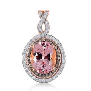 Luxoro 14K Rose Gold AAA Pink Morganite, Natural Champagne and White Diamond I2 Pendant 3.15 ctw