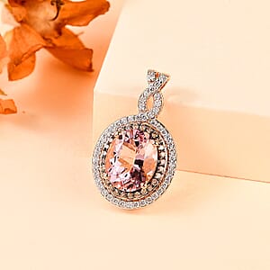 Luxoro 14K Rose Gold AAA Pink Morganite, Natural Champagne and White Diamond I2 Pendant without Chain 3.15 ctw