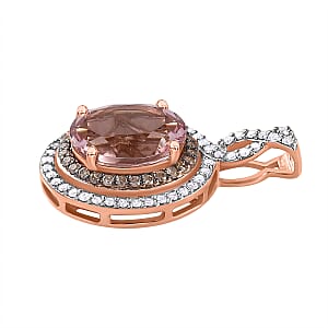 Luxoro 14K Rose Gold AAA Pink Morganite, Natural Champagne and White Diamond I2 Pendant without Chain 3.15 ctw