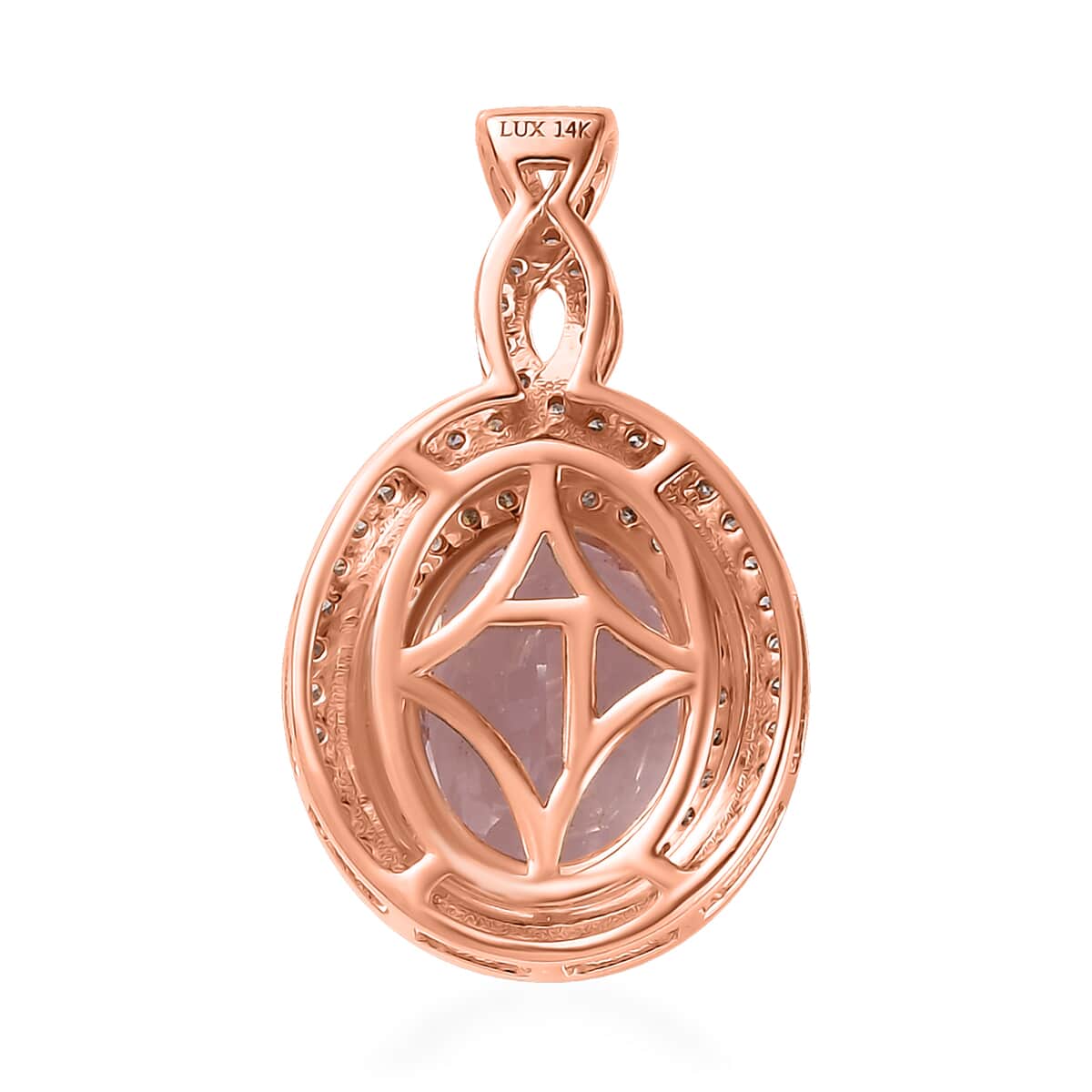 Certified & Appraised Luxoro 14K Rose Gold AAA Pink Morganite, Natural Champagne and White Diamond I2 Pendant 2.70 ctw image number 4