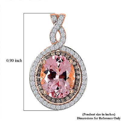 Luxoro 14K Rose Gold AAA Pink Morganite, Natural Champagne and White Diamond I2 Pendant without Chain 3.15 ctw