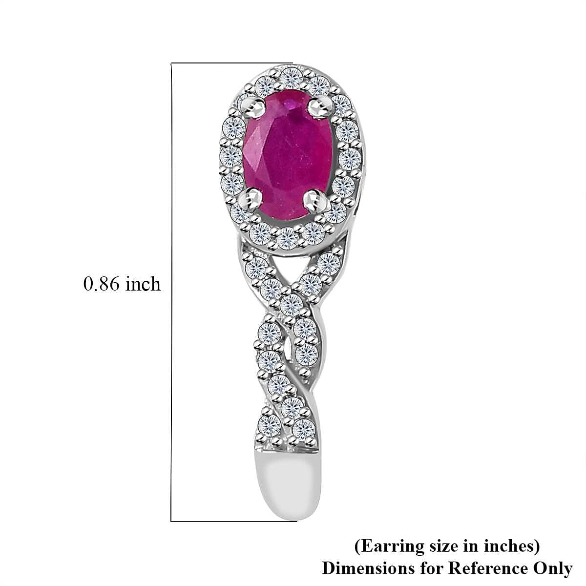 Premium Royal Ruby and White Zircon J-Hoop Earrings in Platinum Over Sterling Silver 1.75 ctw