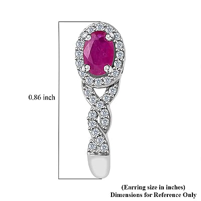 Premium Royal Ruby and White Zircon J-Hoop Earrings in Platinum Over Sterling Silver 1.75 ctw