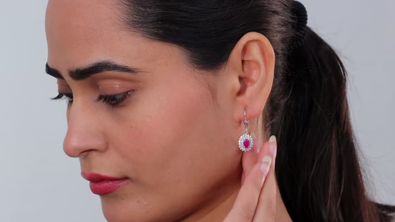 Premium Royal Ruby and White Zircon Lever Back Earrings in Platinum Over Sterling Silver 2.35 ctw