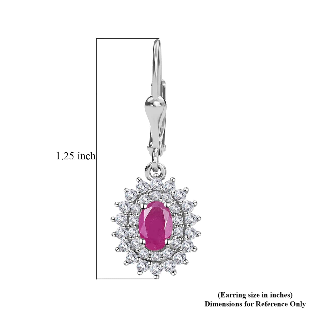 Premium Taveta Ruby and White Zircon Lever Back Earrings in Platinum Over Sterling Silver 2.35 ctw image number 4