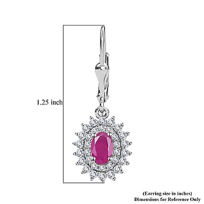 Premium Royal Ruby and White Zircon Lever Back Earrings in Platinum Over Sterling Silver 2.35 ctw