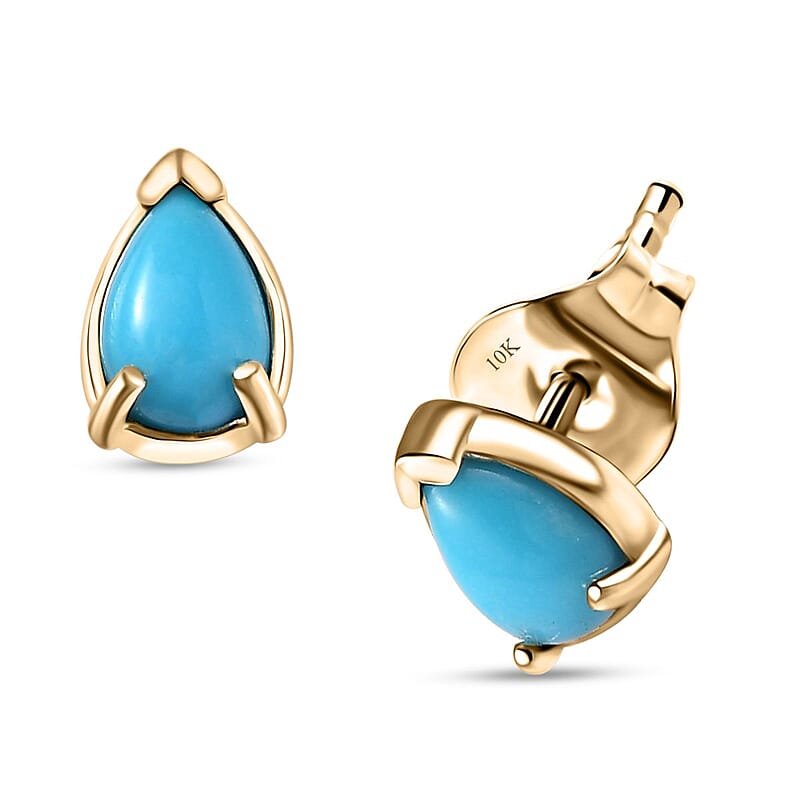 Luxoro 10K Yellow Gold Premium Sleeping Beauty Turquoise Stud Earrings 0.80 ctw