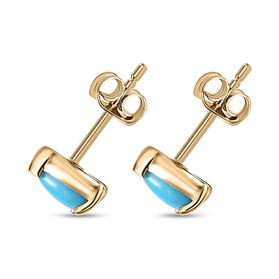Luxoro 10K Yellow Gold Premium Sleeping Beauty Turquoise Stud Earrings 0.80 ctw