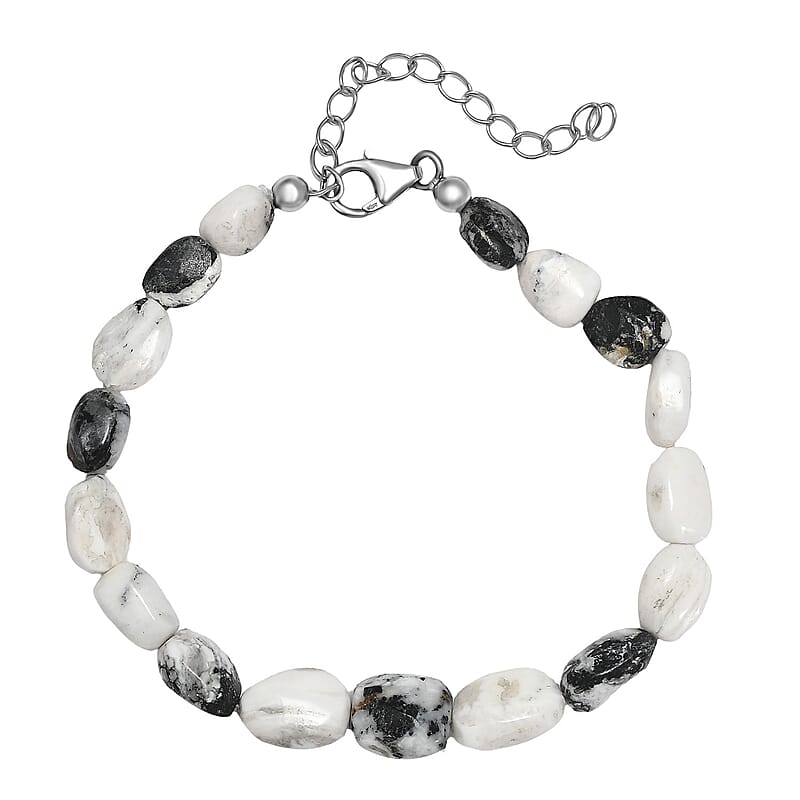 White Buffalo Beaded Bracelet in Rhodium Over Sterling Silver (7.25-9.25In) 50.00 ctw