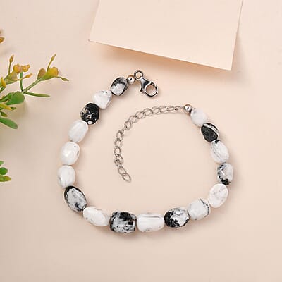 White Buffalo Beaded Bracelet in Rhodium Over Sterling Silver (7.25-9.25In) 50.00 ctw