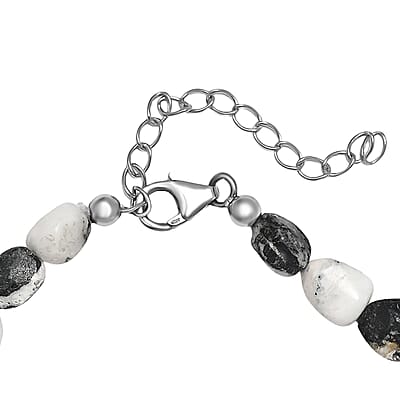 White Buffalo Beaded Bracelet in Rhodium Over Sterling Silver (7.25-9.25In) 50.00 ctw