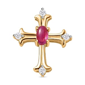 African Ruby and Moissanite 0.25 ctw Pendant in Vermeil YG Over Sterling Silver