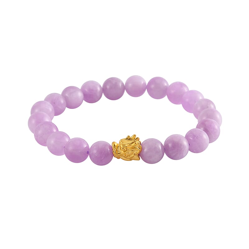24K Yellow Gold AAA Kunzite Beaded Dragon Stretch Bracelet 129.10 ctw