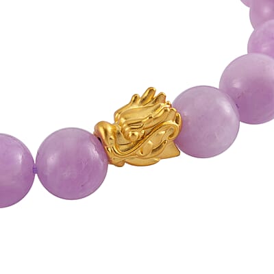 24K Yellow Gold AAA Kunzite Beaded Dragon Stretch Bracelet 129.10 ctw