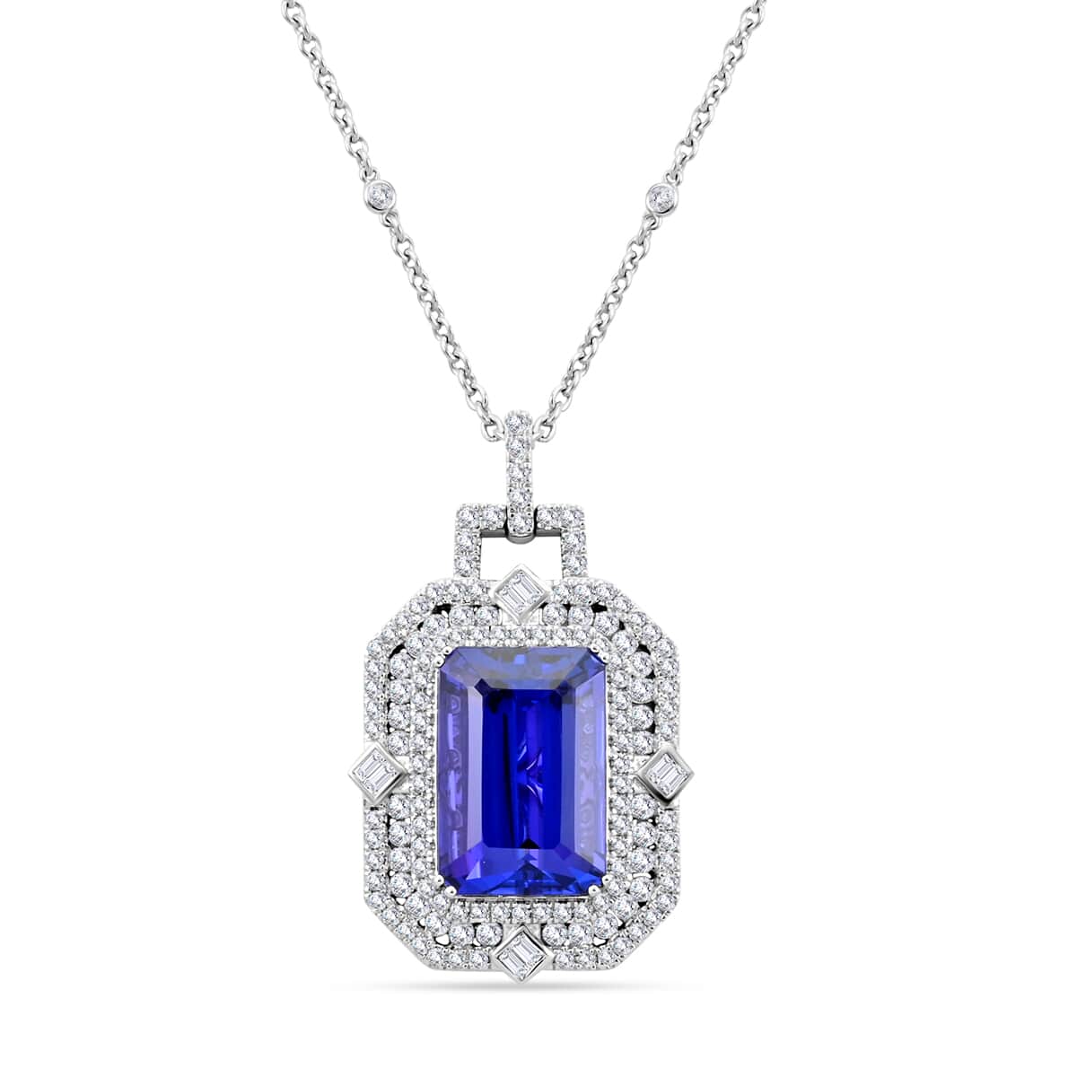 Chairman Vault Collection Certified & Appraised Rhapsody 950 Platinum AAAA Tanzanite and E-F VS Diamond Necklace 18 Inches 20.45 Grams 20.05 ctw image number 0