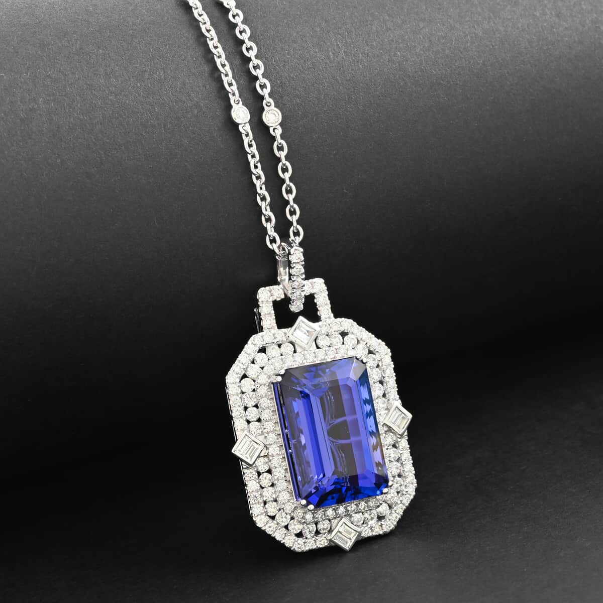 Chairman Vault Collection Certified & Appraised Rhapsody 950 Platinum AAAA Tanzanite and E-F VS Diamond Necklace 18 Inches 20.45 Grams 20.05 ctw image number 1