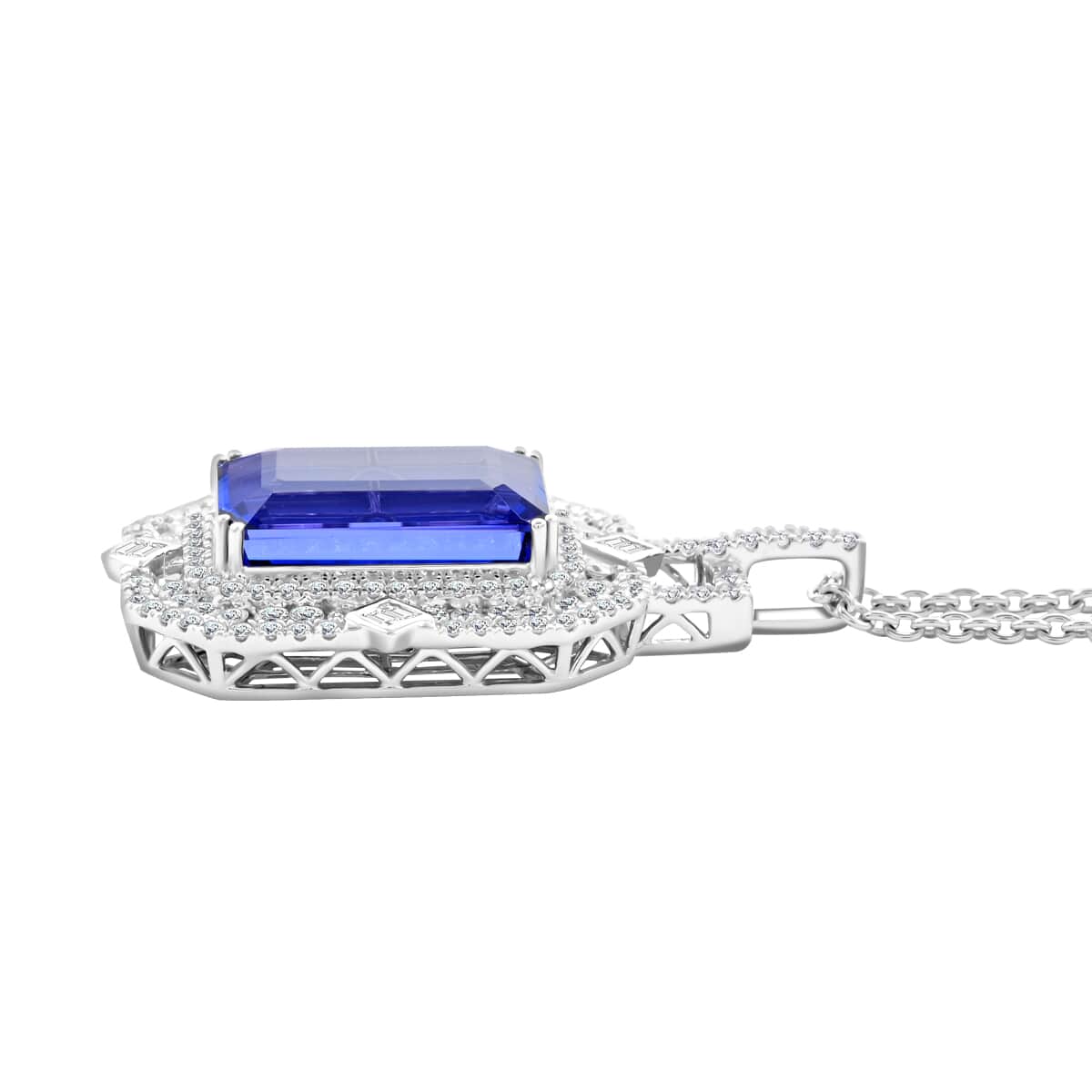Chairman Vault Collection Certified & Appraised Rhapsody 950 Platinum AAAA Tanzanite and E-F VS Diamond Necklace 18 Inches 20.45 Grams 20.05 ctw image number 2