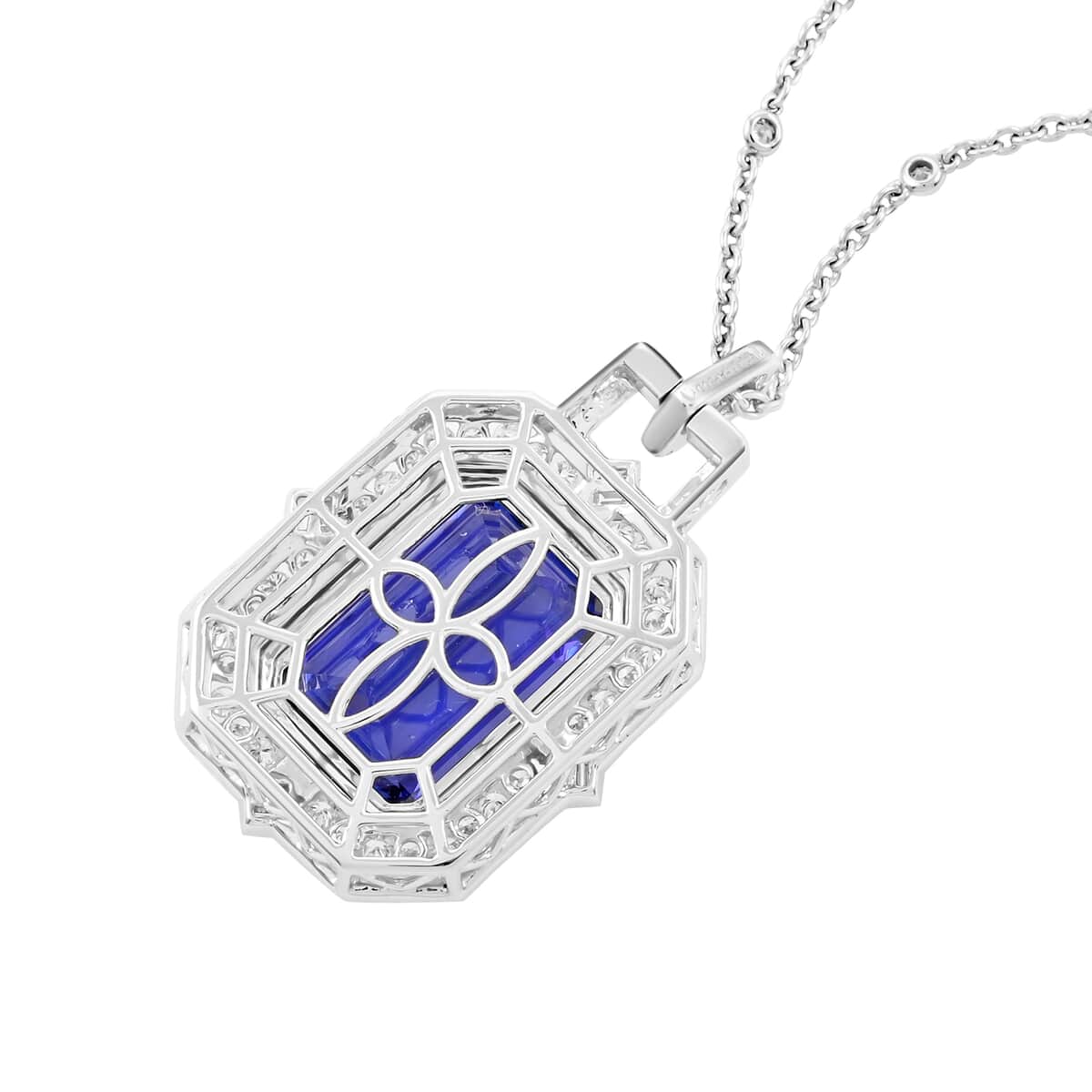 Chairman Vault Collection Certified & Appraised Rhapsody 950 Platinum AAAA Tanzanite and E-F VS Diamond Necklace 18 Inches 20.45 Grams 20.05 ctw image number 4