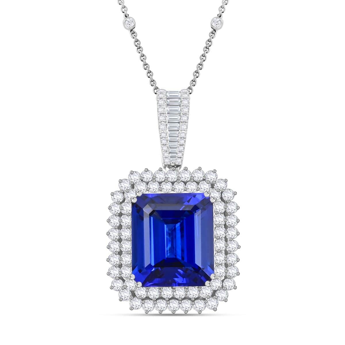 Chairman Vault Collection Certified & Appraised Rhapsody 950 Platinum AAAA Tanzanite and E-F VS Diamond Pendant Necklace 18 Inches 20.25 Grams 21.53 ctw image number 0