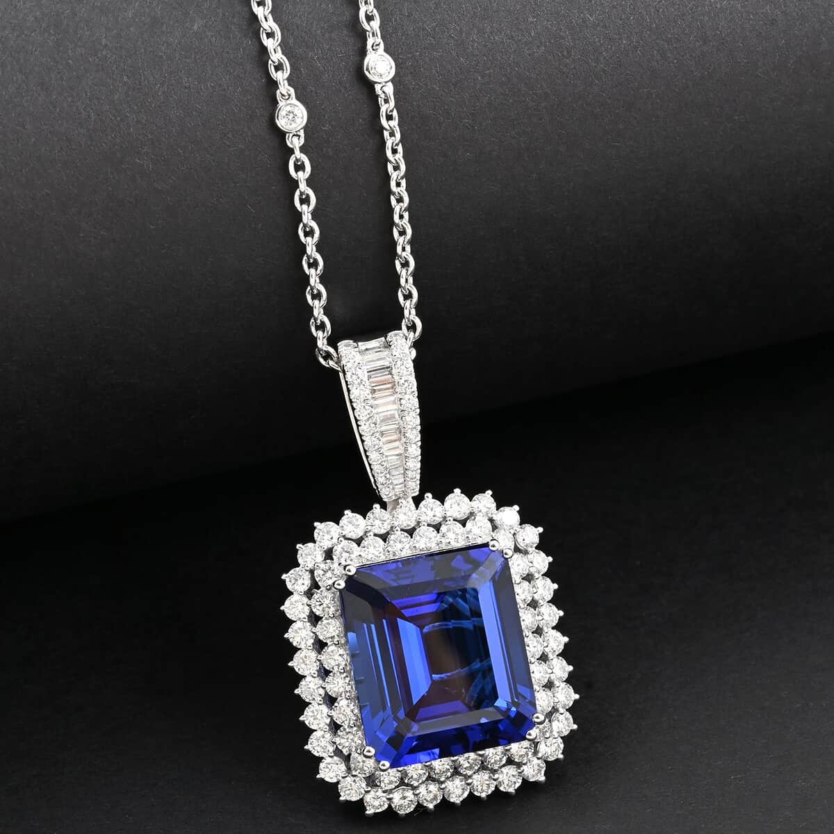 Chairman Vault Collection Certified & Appraised Rhapsody 950 Platinum AAAA Tanzanite and E-F VS Diamond Pendant Necklace 18 Inches 20.25 Grams 21.53 ctw image number 1