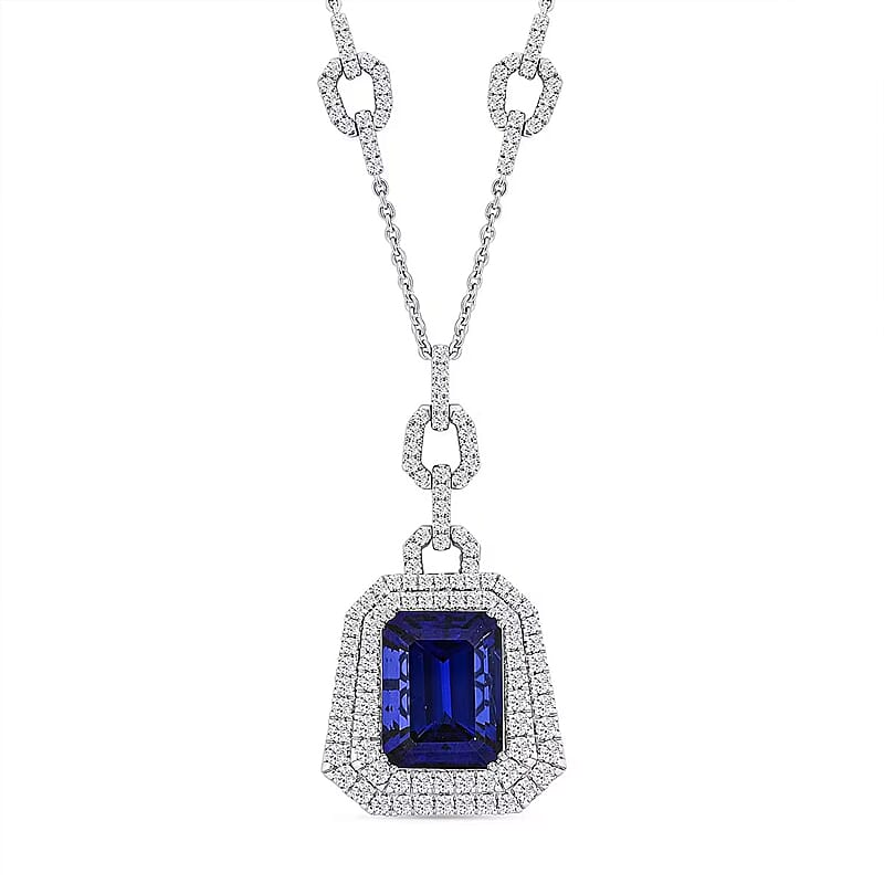 Chairman Vault Collection Certified & Appraised Rhapsody 950 Platinum AAAA Tanzanite and E-F VS Diamond Pendant Necklace 18 Inches 47.35 Grams 26.07 ctw
