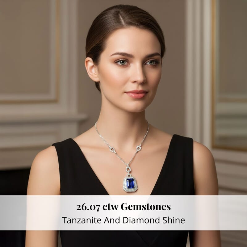 Chairman Vault Collection Certified & Appraised Rhapsody 950 Platinum AAAA Tanzanite and E-F VS Diamond Pendant Necklace 18 Inches 47.35 Grams 26.07 ctw