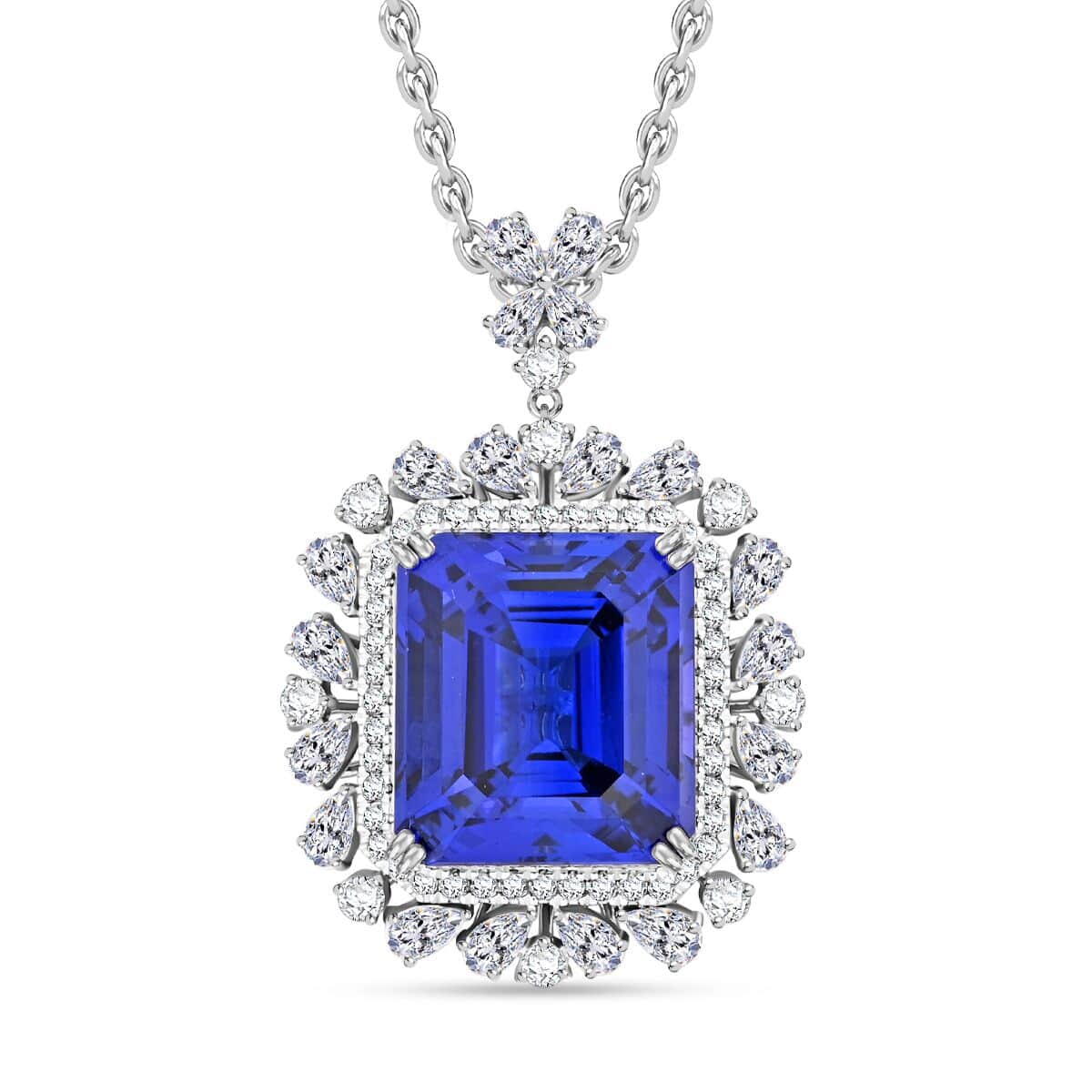 Chairman Vault Collection Certified & Appraised Rhapsody 950 Platinum AAAA Tanzanite and E-F VS Diamond Pendant Necklace 18 Inches 18.30 Grams 27.39 ctw image number 0