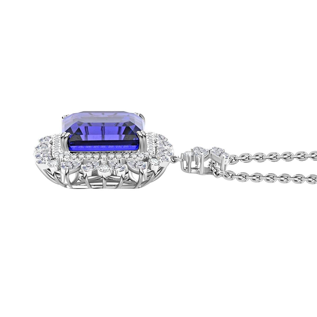 Chairman Vault Collection Certified & Appraised Rhapsody 950 Platinum AAAA Tanzanite and E-F VS Diamond Pendant Necklace 18 Inches 18.30 Grams 27.39 ctw image number 2