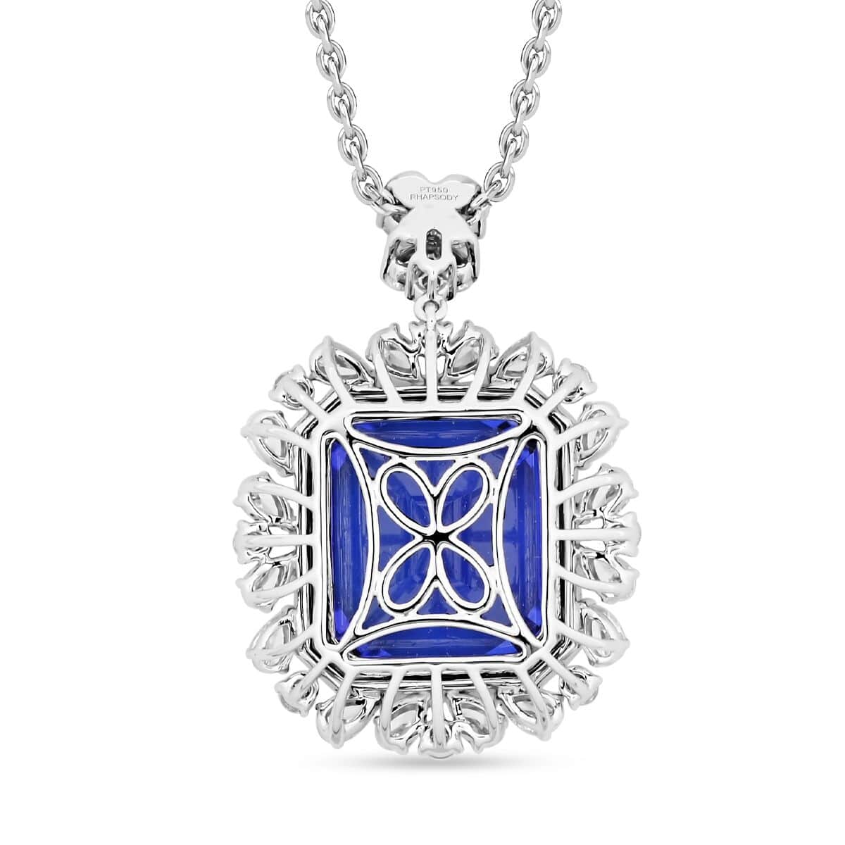 Chairman Vault Collection Certified & Appraised Rhapsody 950 Platinum AAAA Tanzanite and E-F VS Diamond Pendant Necklace 18 Inches 18.30 Grams 27.39 ctw image number 4