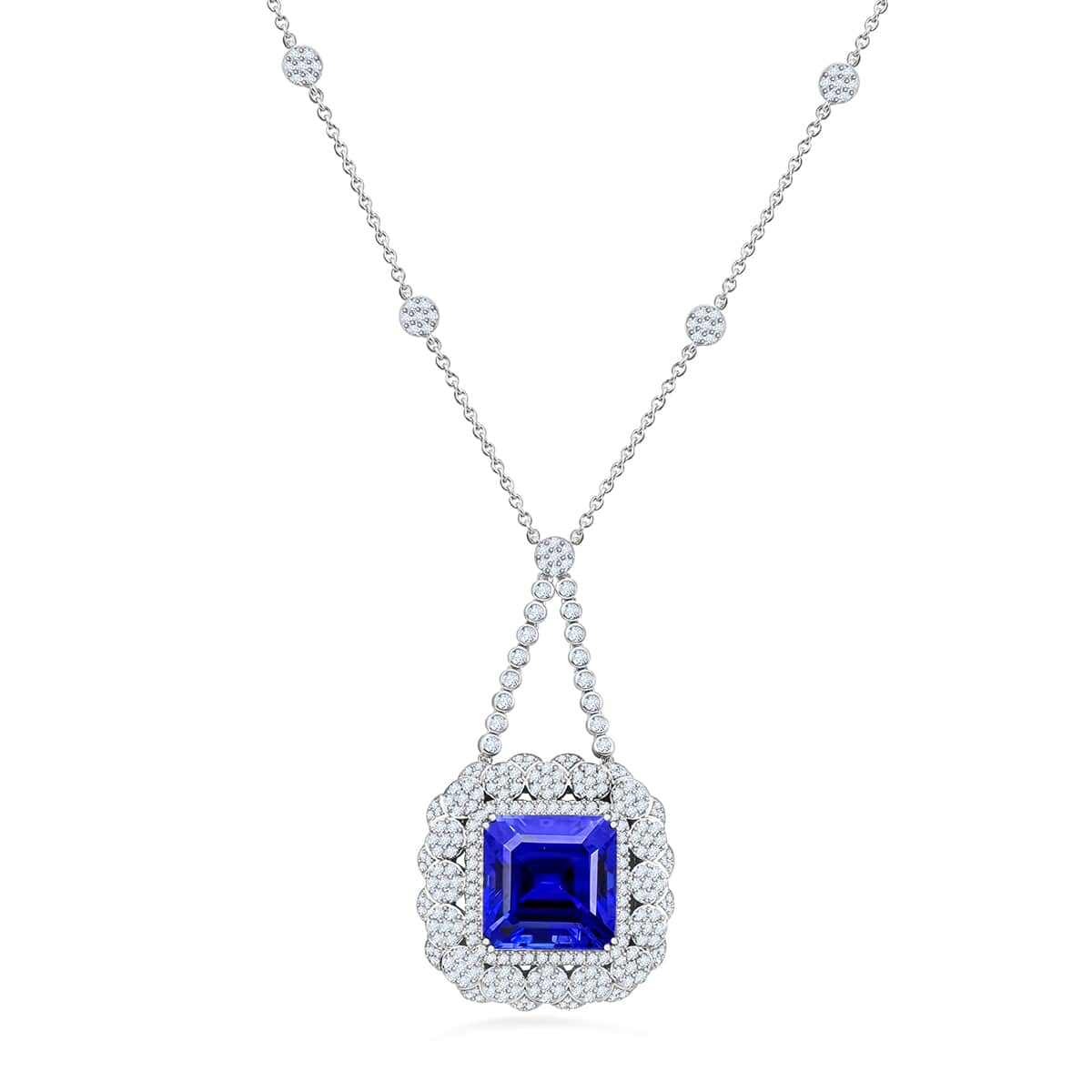 Chairman Vault Collection Certified & Appraised Rhapsody 950 Platinum AAAA Tanzanite and E-F VS Diamond Necklace 18 Inches 39.27 Grams 43.35 ctw image number 0