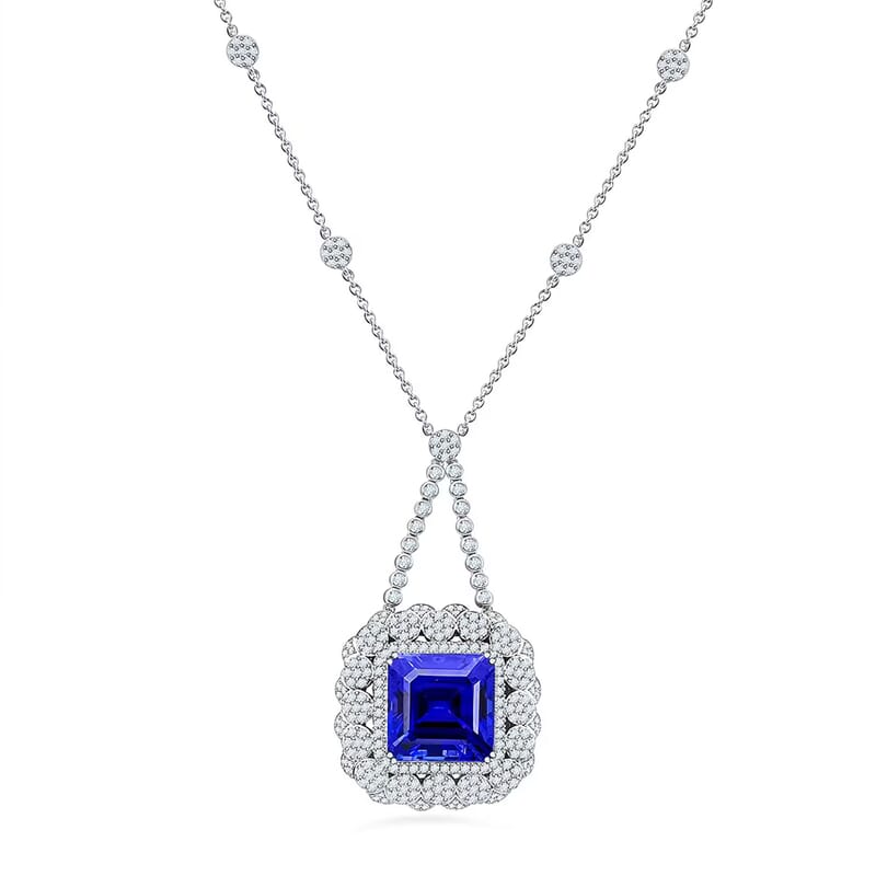 Chairman Vault Collection Certified & Appraised Rhapsody 950 Platinum AAAA Tanzanite and E-F VS Diamond Necklace 18 Inches 39.27 Grams 43.35 ctw