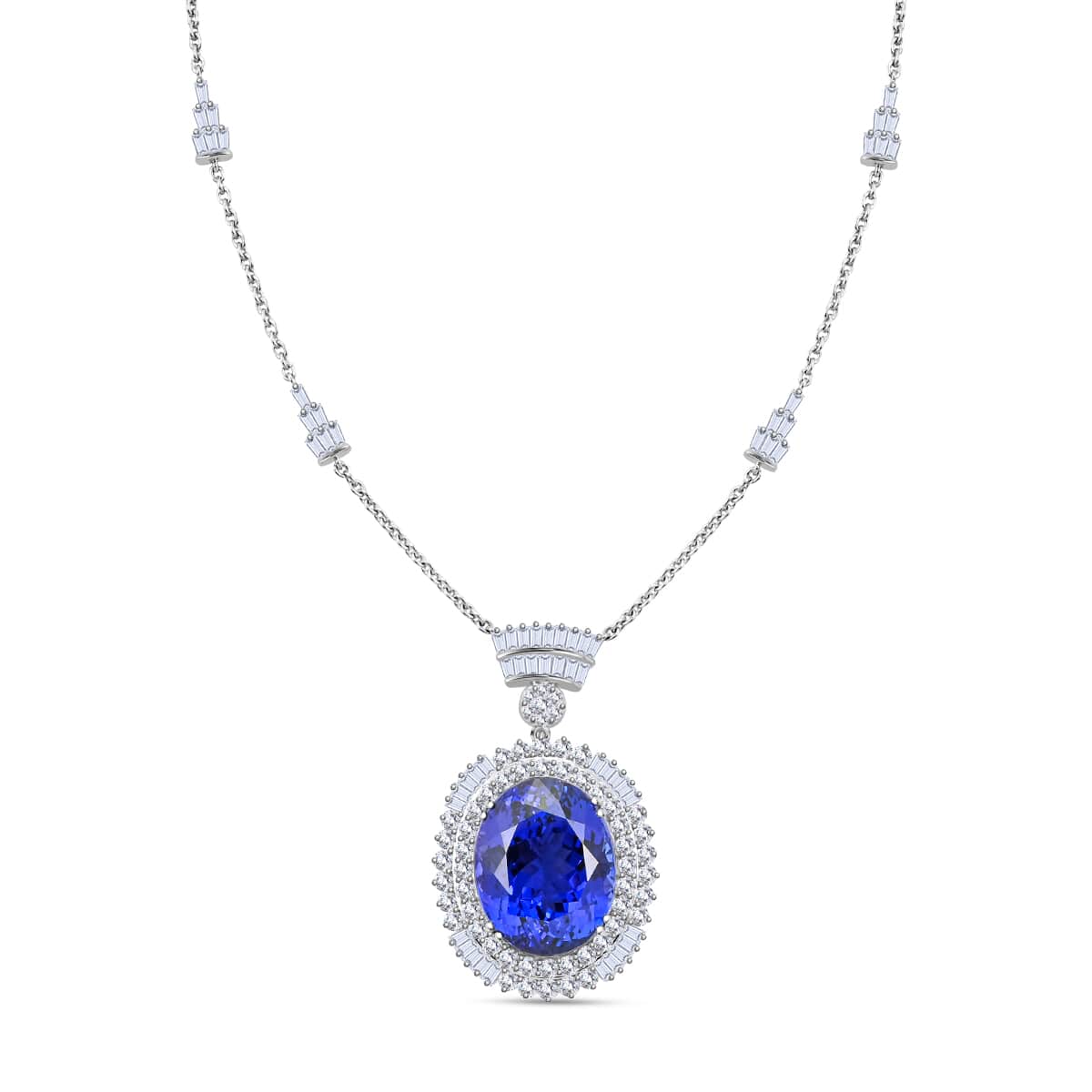 Chairman Vault Collection Certified & Appraised Rhapsody 950 Platinum AAAA Tanzanite and E-F VS Diamond Necklace 18 Inches 26.75 Grams 35.06 ctw image number 0