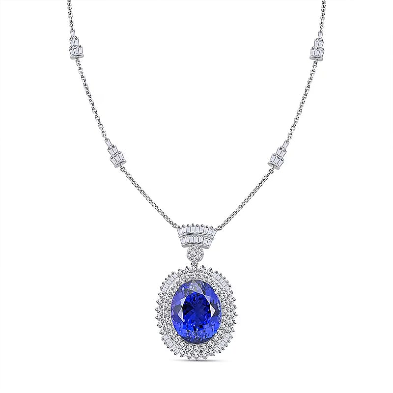 Chairman Vault Collection Certified & Appraised Rhapsody 950 Platinum AAAA Tanzanite and E-F VS Diamond Necklace 18 Inches 26.75 Grams 35.06 ctw