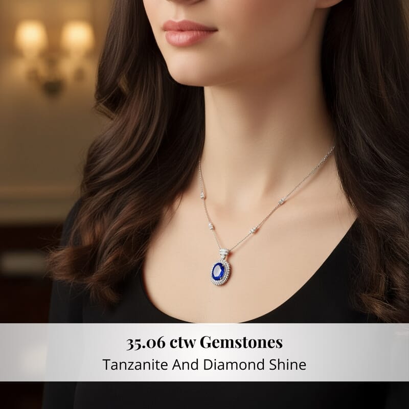 Chairman Vault Collection Certified & Appraised Rhapsody 950 Platinum AAAA Tanzanite and E-F VS Diamond Necklace 18 Inches 26.75 Grams 35.06 ctw