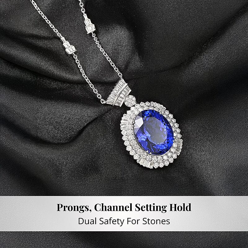 Chairman Vault Collection Certified & Appraised Rhapsody 950 Platinum AAAA Tanzanite and E-F VS Diamond Necklace 18 Inches 26.75 Grams 35.06 ctw