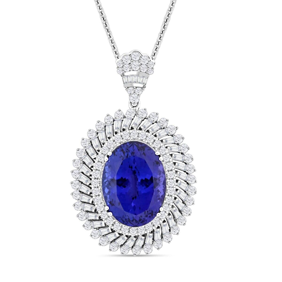 Chairman Vault Collection Certified & Appraised Rhapsody 950 Platinum AAAA Tanzanite and E-F VS Diamond Pendant Necklace 18 Inches 23.70 Grams 26.84 ctw image number 0