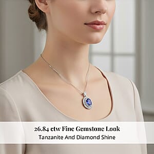 Chairman Vault Collection Certified & Appraised Rhapsody 950 Platinum AAAA Tanzanite and E-F VS Diamond Pendant Necklace 18 Inches 23.70 Grams 26.84 ctw