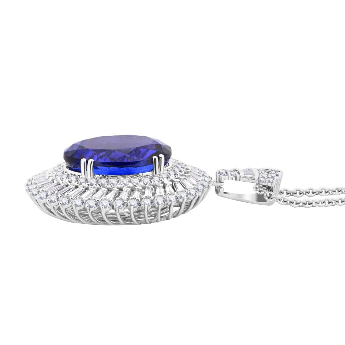 Chairman Vault Collection Certified & Appraised Rhapsody 950 Platinum AAAA Tanzanite and E-F VS Diamond Pendant Necklace 18 Inches 23.70 Grams 26.84 ctw image number 2