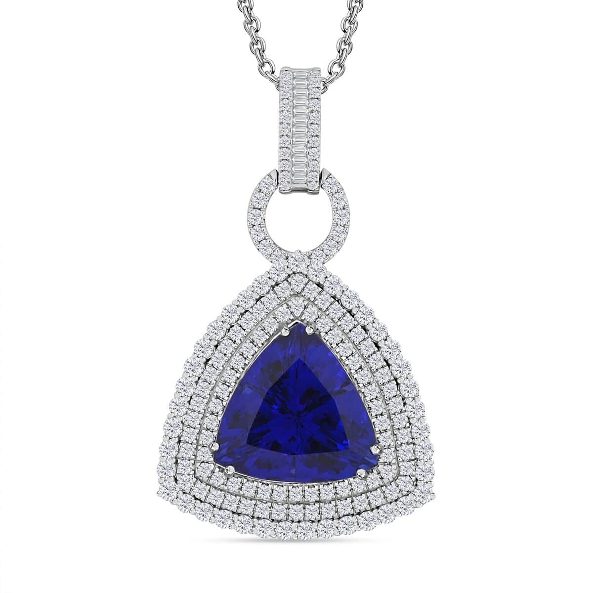 Chairman Vault Collection Certified & Appraised Rhapsody 950 Platinum AAAA Tanzanite and E-F VS Diamond Pendant Necklace 18 Inches 30.12 Grams 24.39 ctw image number 0