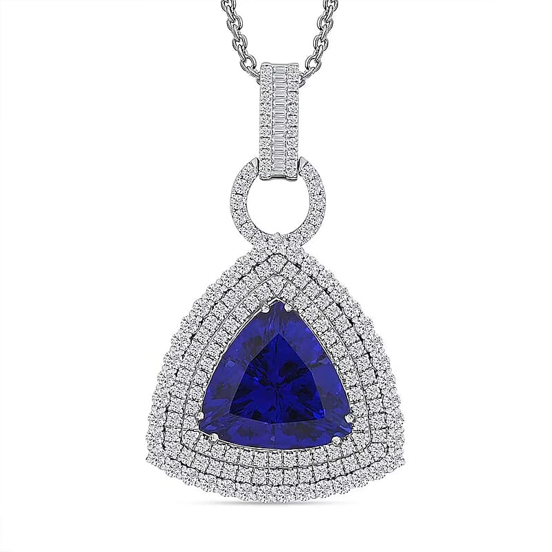 Chairman Vault Collection Certified & Appraised Rhapsody 950 Platinum AAAA Tanzanite and E-F VS Diamond Pendant Necklace 18 Inches 30.12 Grams 24.39 ctw