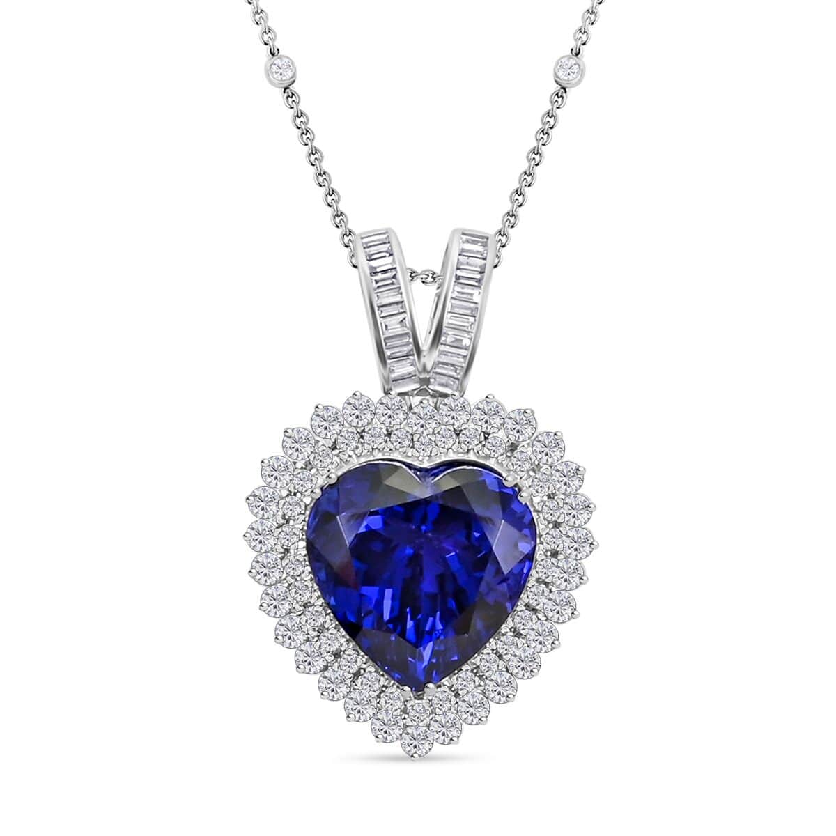 Chairman Vault Collection Certified & Appraised Rhapsody 950 Platinum AAAA Tanzanite and E-F VS Diamond Pendant Necklace 18 Inches 21.18 Grams 23.45 ctw image number 0