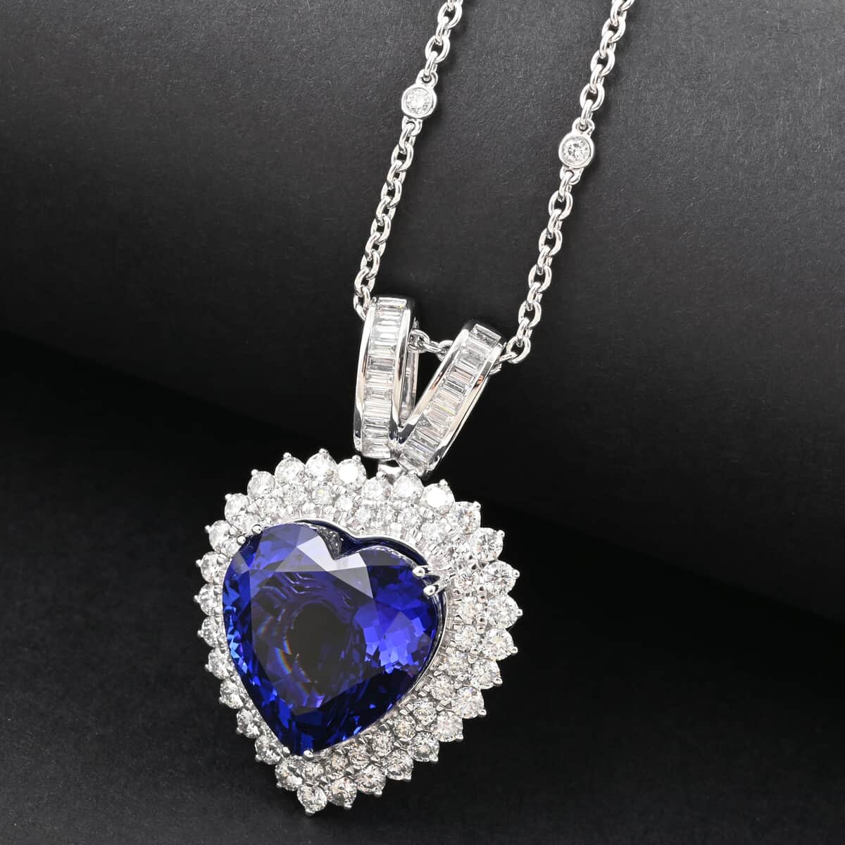 Chairman Vault Collection Certified & Appraised Rhapsody 950 Platinum AAAA Tanzanite and E-F VS Diamond Pendant Necklace 18 Inches 21.18 Grams 23.45 ctw image number 1