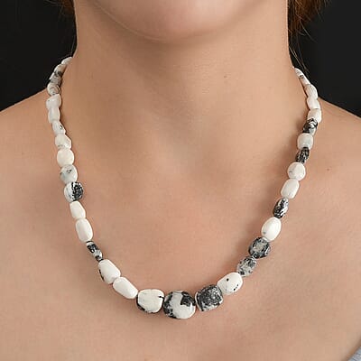 White Buffalo Beaded Necklace 18-20 Inches in Rhodium Over Sterling Silver 150.00 ctw