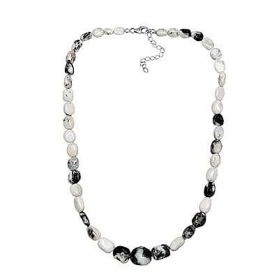 White Buffalo Beaded Necklace 18-20 Inches in Rhodium Over Sterling Silver 150.00 ctw