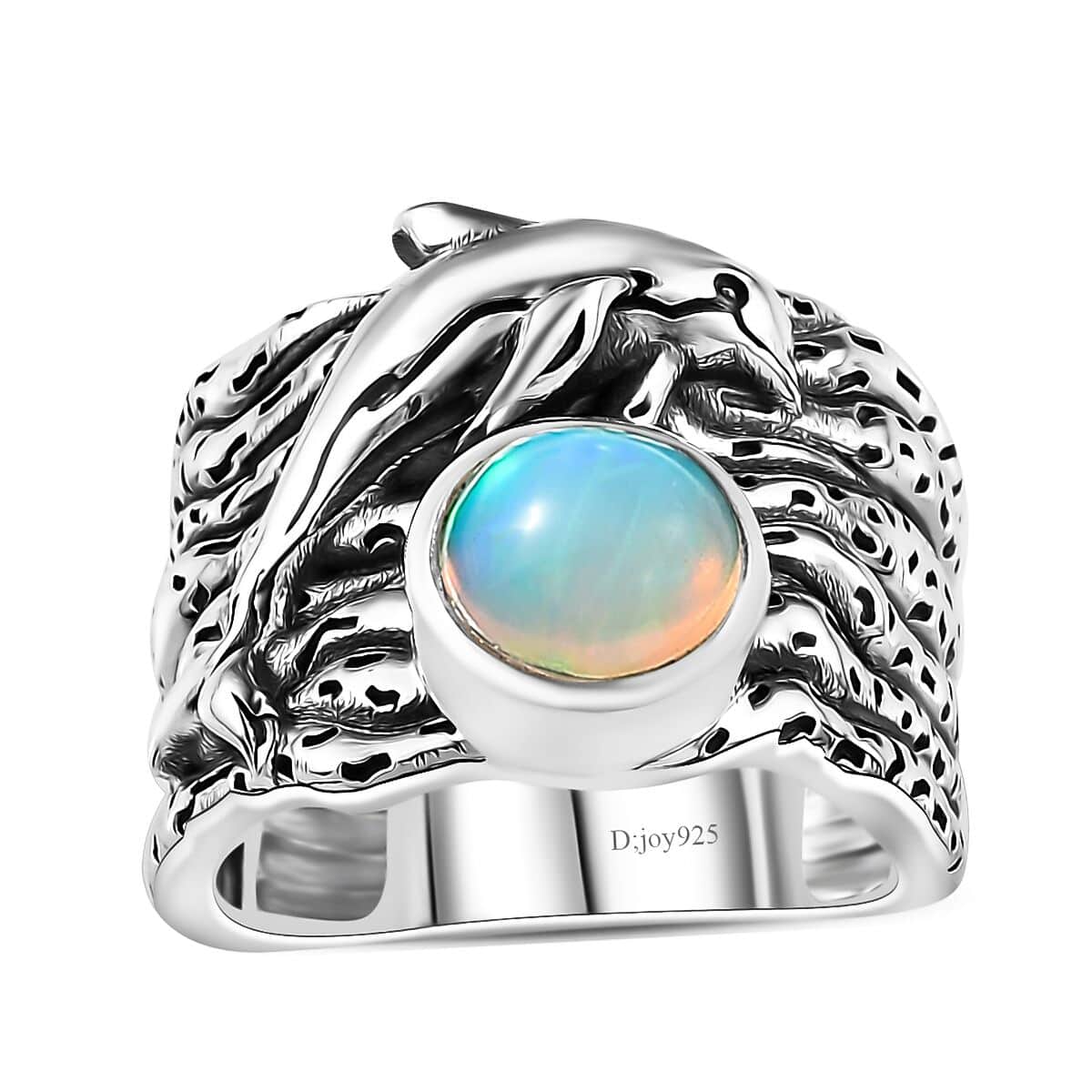 Artisan Crafted Ethiopian Welo Opal Dolphin Ring in Black Oxidized Sterling Silver (Size 10.0) 0.90 ctw image number 0