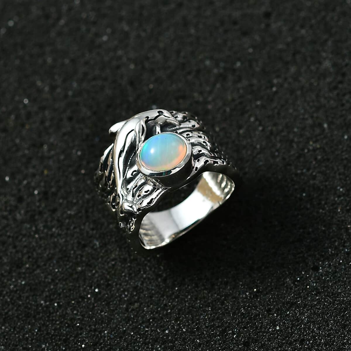 Artisan Crafted Premium Ethiopian Welo Opal Ring in Black Oxidized Sterling Silver (Size 10.0) 0.90 ctw image number 2